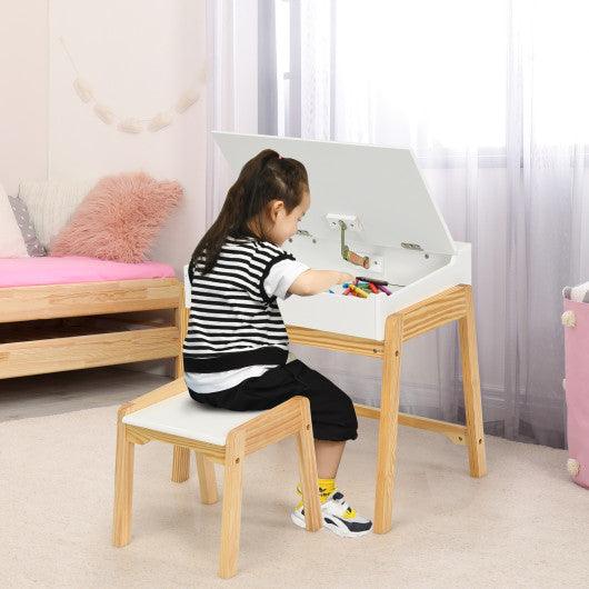 Children Activity Art Study Desk and Chair Set with Large Storage Space for Kids Homeschooling-White