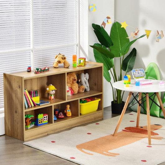 Kids 2-Shelf Bookcase 5-Cube Wood Toy Storage Cabinet Organizer-Natural