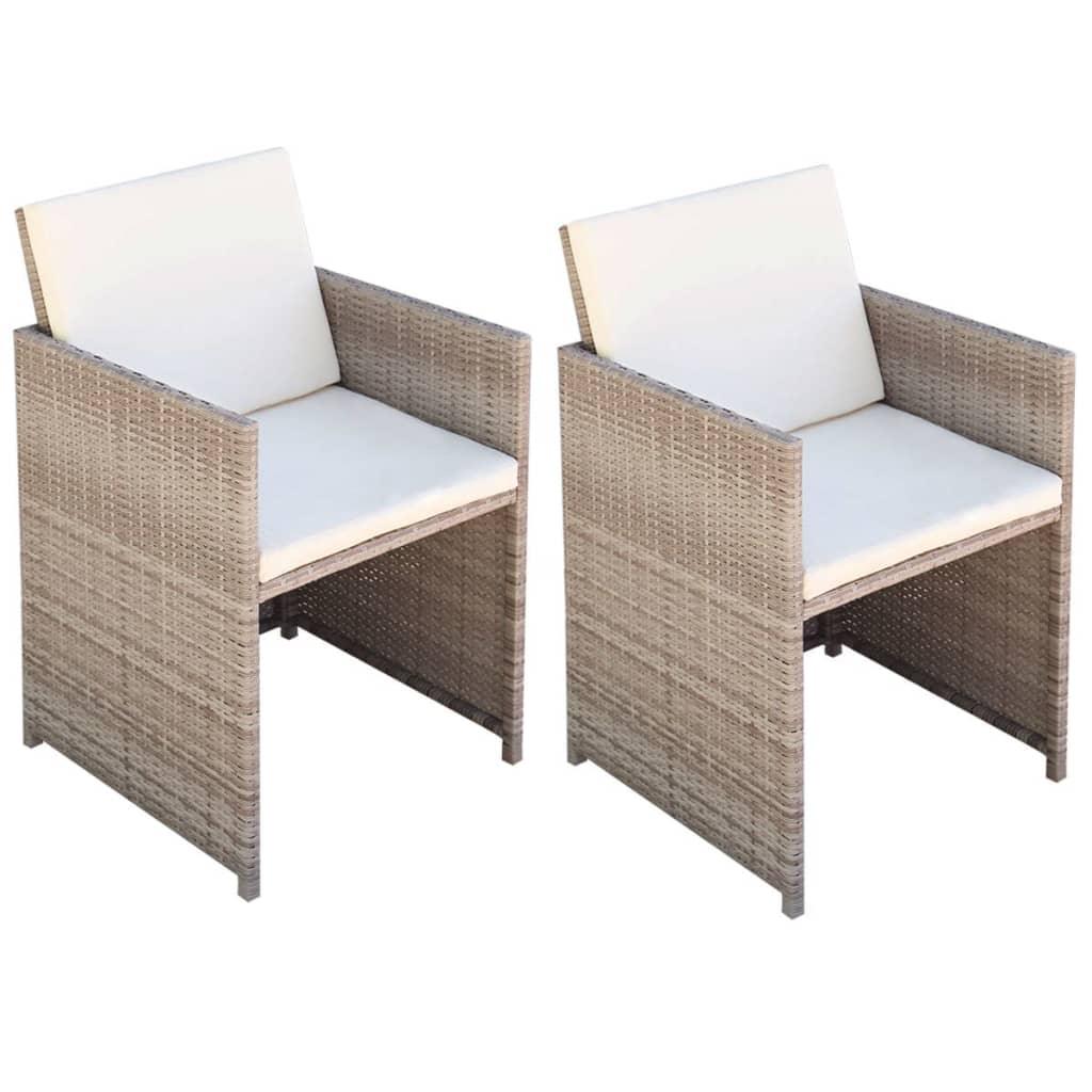 Patio Chairs 2 pcs with Cushions and Pillows Poly Rattan Beige