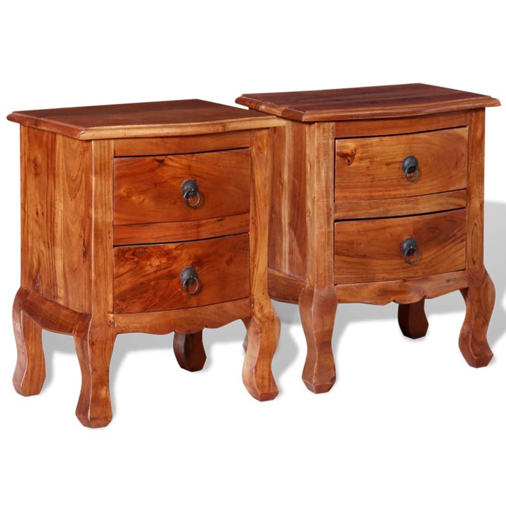 Nightstands with Drawers 2 pcs Solid Acacia Wood - vidaXL - 243972 - Set Shop and Smile