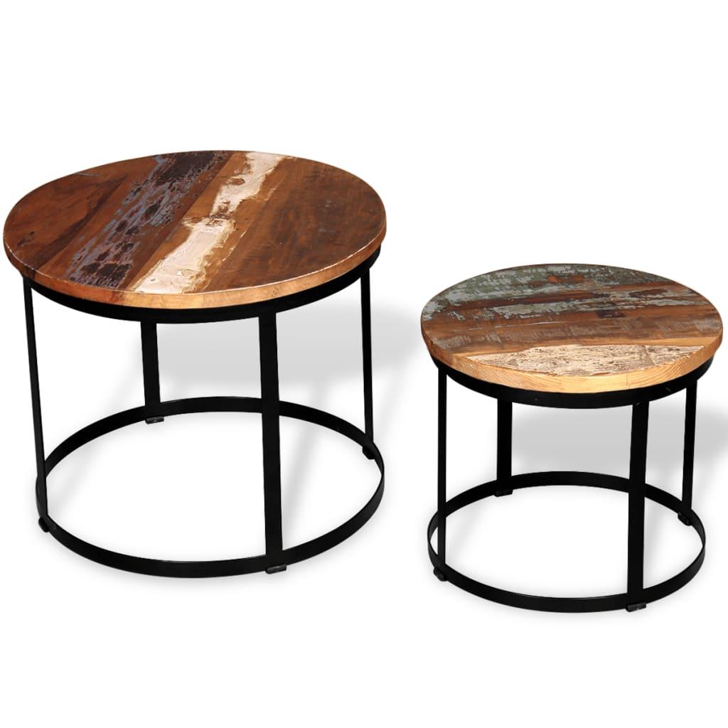 Two Piece Coffee Table Set Solid Reclaimed Wood Round 15.7