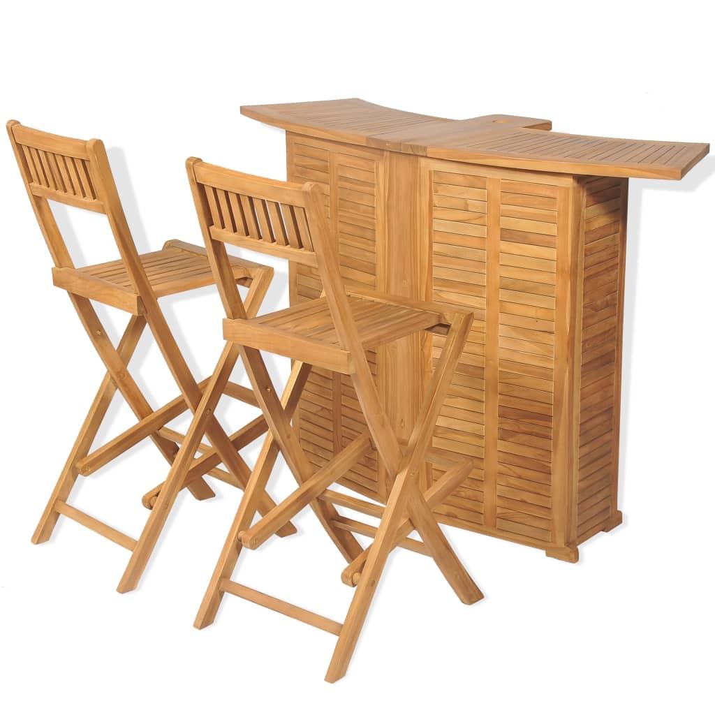 3 Piece Bistro Set with Folding Chairs Solid Teak Wood - vidaXL - 43805 - Set Shop and Smile