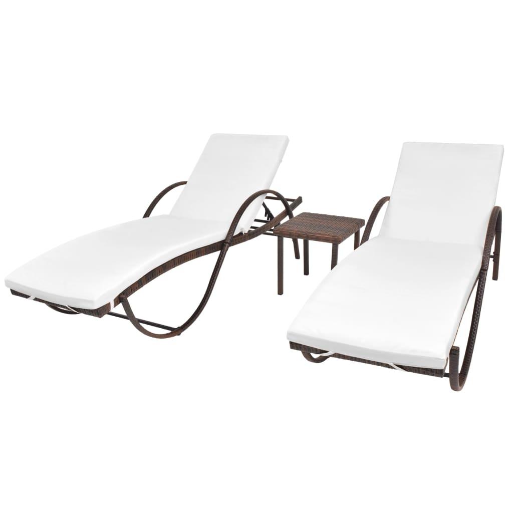 Sun Loungers 2 pcs with Table Poly Rattan Brown - vidaXL - 274868 - Set Shop and Smile