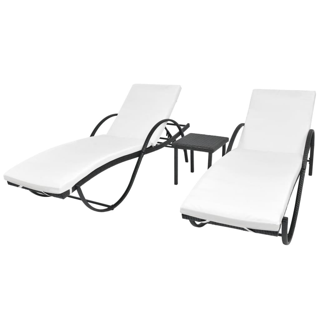 Sun Loungers 2 pcs with Table Poly Rattan Black - vidaXL - 274869 - Set Shop and Smile