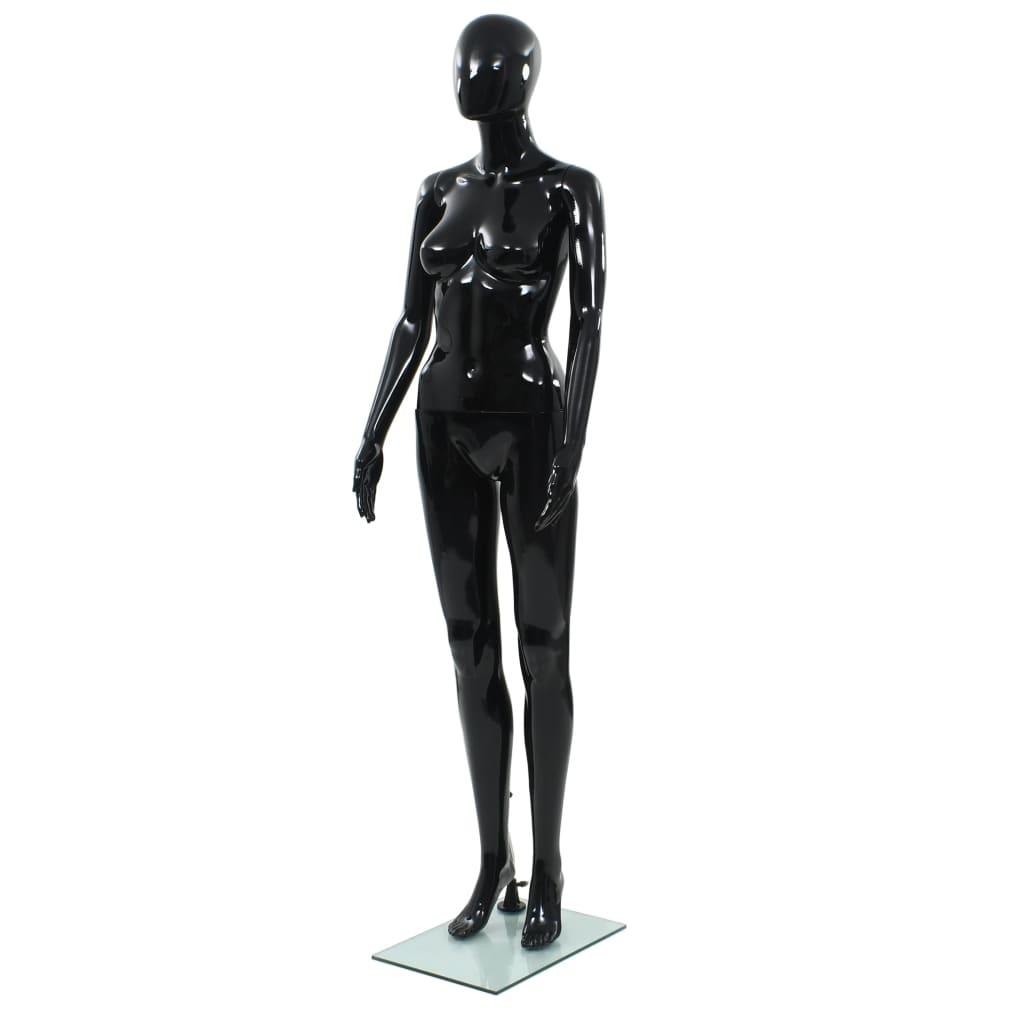 Full Body Female Mannequin with Glass Base Glossy Black 68.9