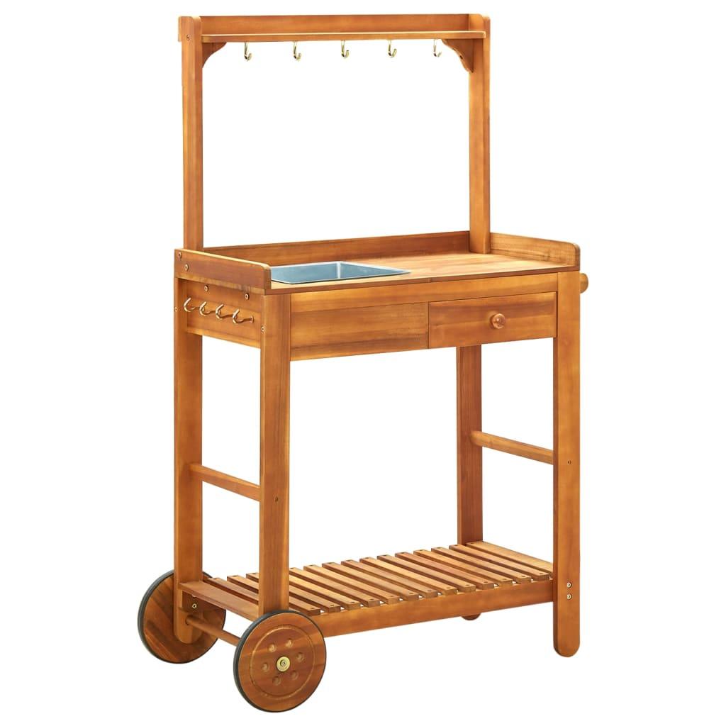 Garden Kitchen Trolley Solid Acacia Wood 36.2