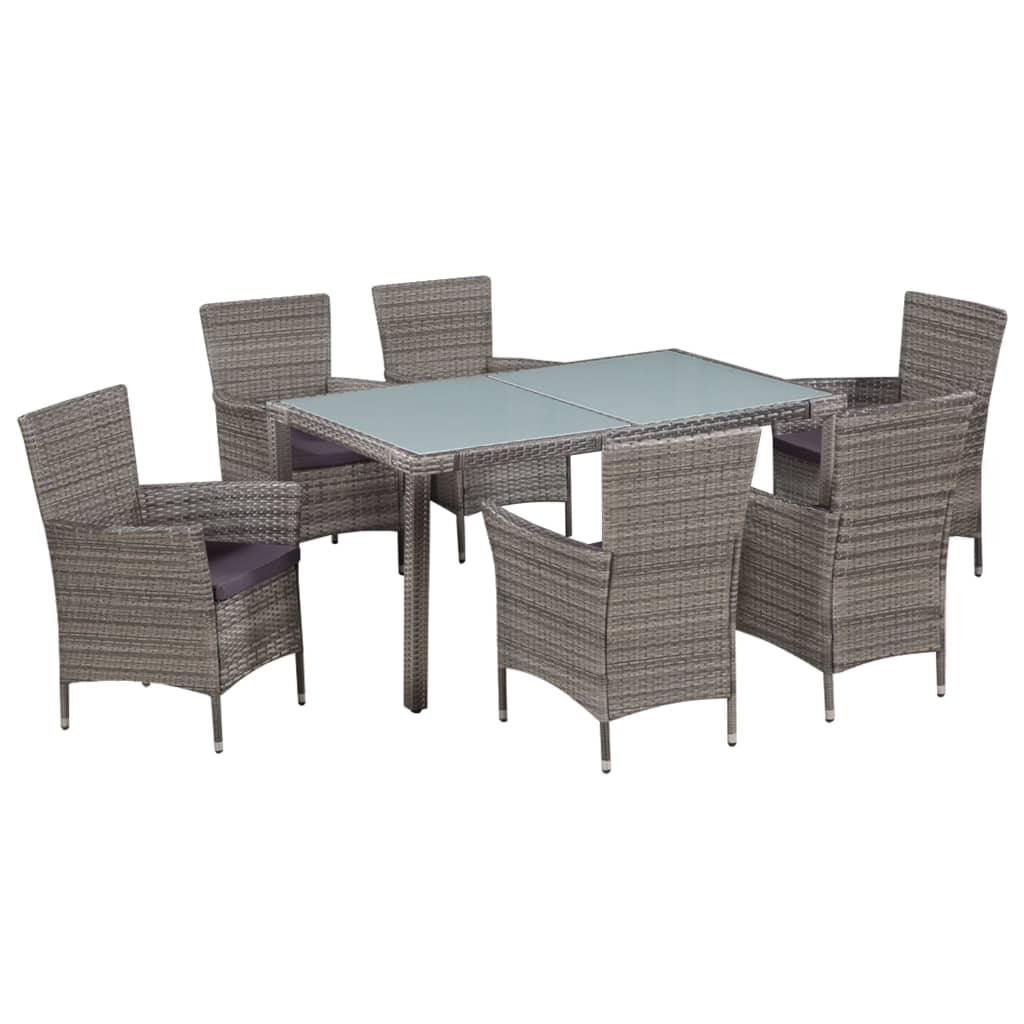 7 Piece Patio Dining Set with Cushions Poly Rattan Gray - vidaXL - 44071 - Set Shop and Smile