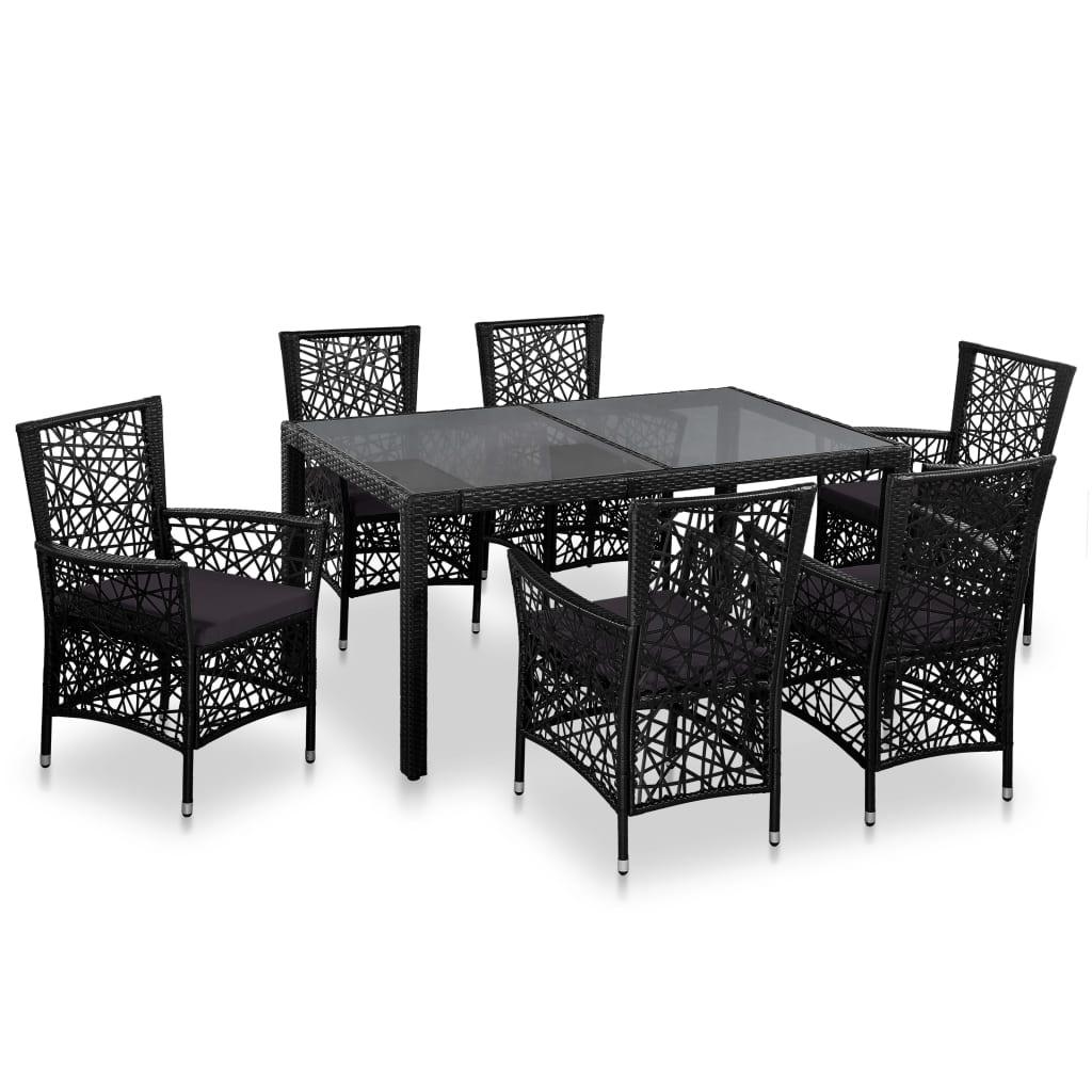 7 Piece Patio Dining Set Poly Rattan Black