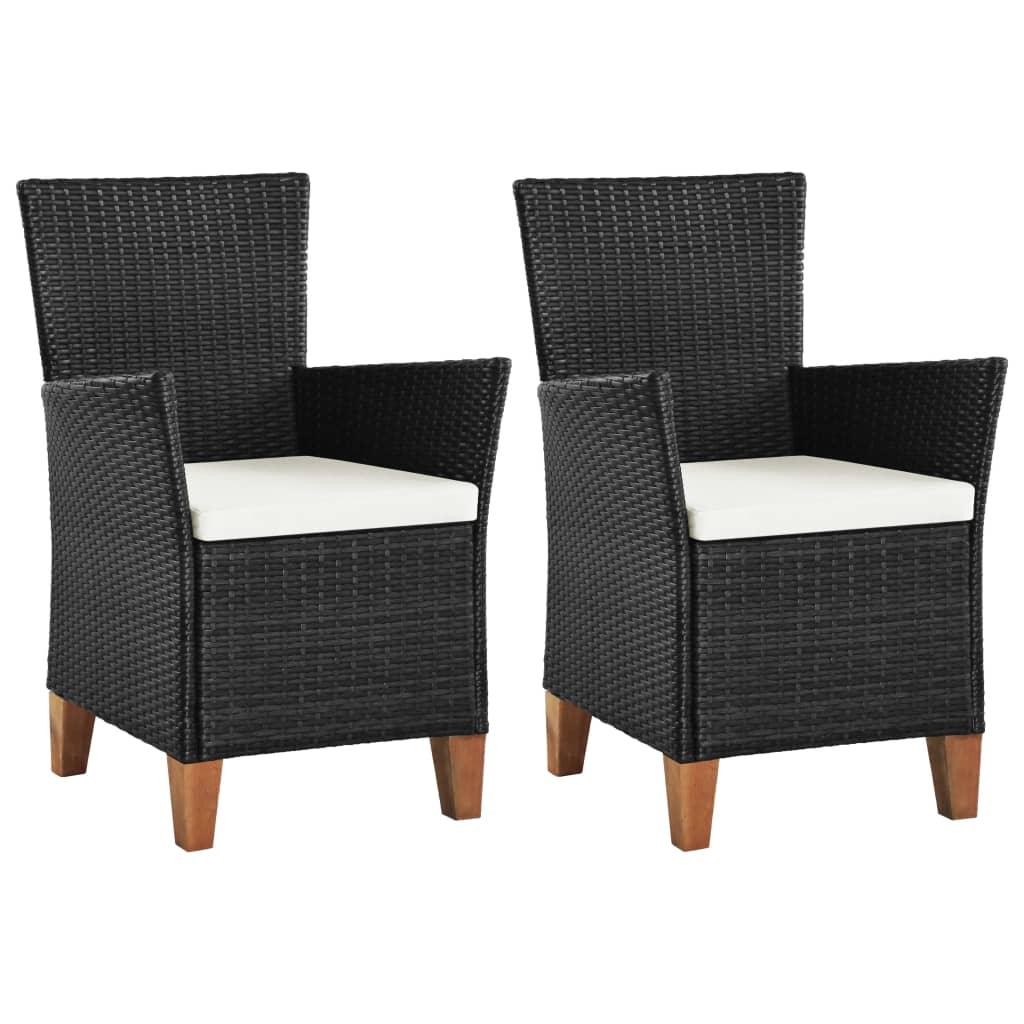 Patio Chairs with Cushions 2 pcs Poly Rattan Black - vidaXL - 44103 - Set Shop and Smile