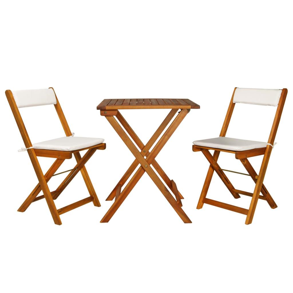 3 Piece Folding Bistro Set with Cushions Solid Acacia Wood - vidaXL - 44014 - Set Shop and Smile