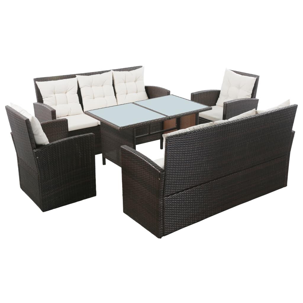 5 Piece Patio Lounge Set with Cushions Poly Rattan Brown - vidaXL - 43973 - Set Shop and Smile