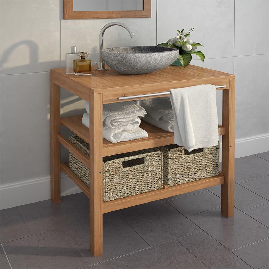 Bathroom Vanity Cabinet with 2 Baskets Solid Teak 29.1