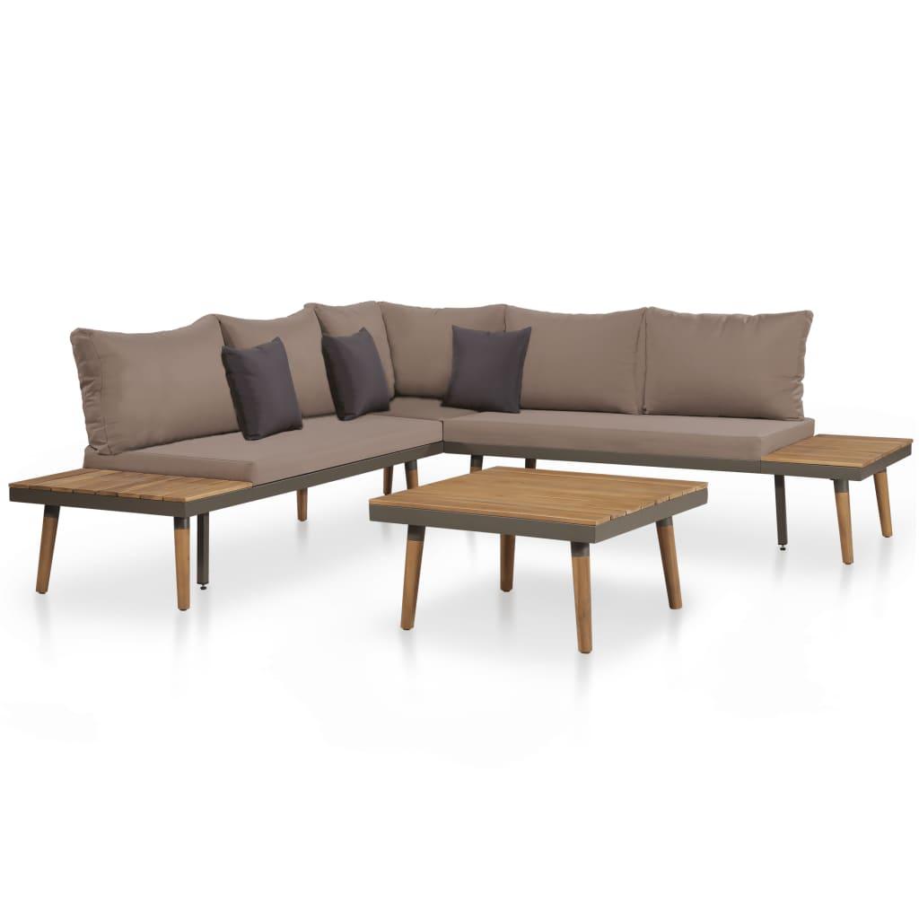 4 Piece Patio Lounge Set with Cushions Solid Acacia Wood Brown - vidaXL - 44240 - Set Shop and Smile