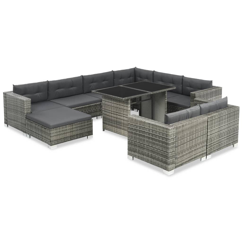 10 Piece Patio Lounge Set with Cushions Poly Rattan Gray - vidaXL - 44426 - Set Shop and Smile