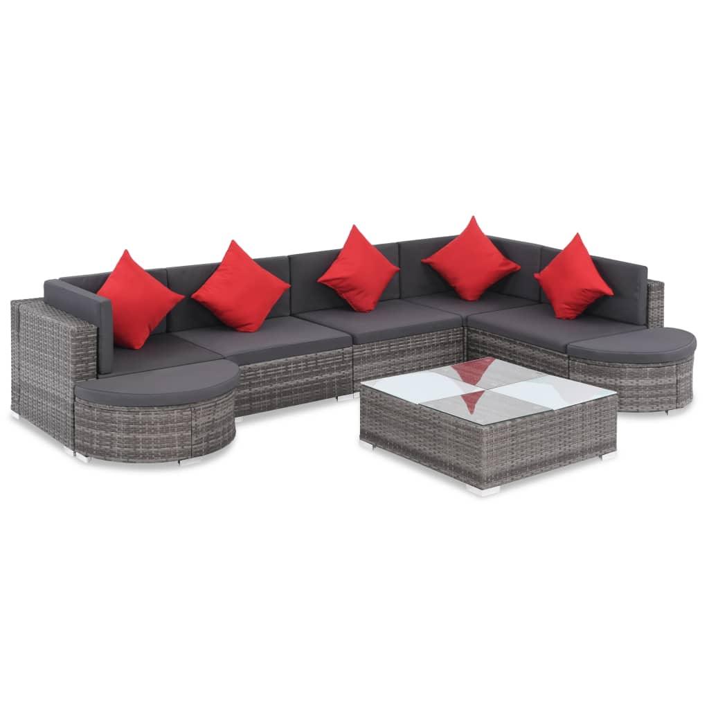 8 Piece Patio Lounge Set with Cushions Poly Rattan Gray - vidaXL - 44431 - Set Shop and Smile