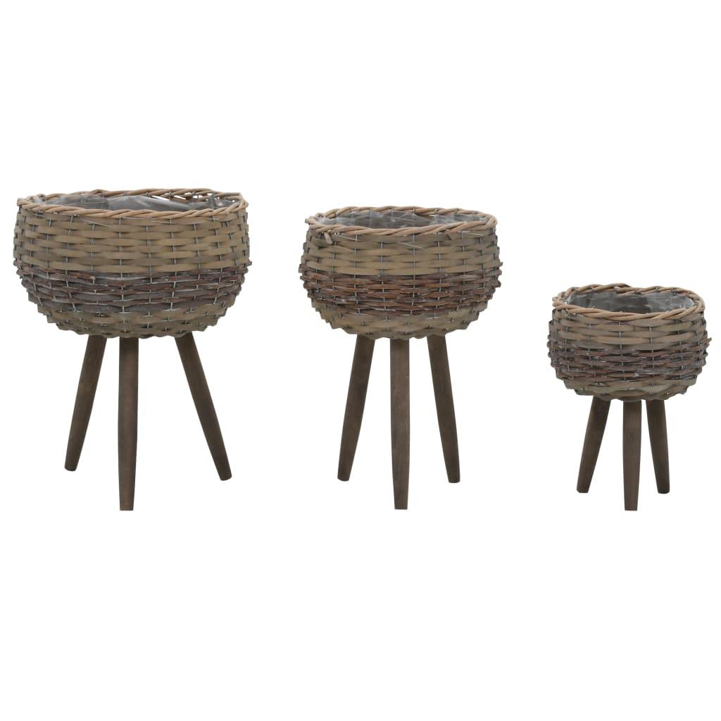 Planter 3 pcs Wicker with PE Lining - vidaXL - 246825 - Set Shop and Smile
