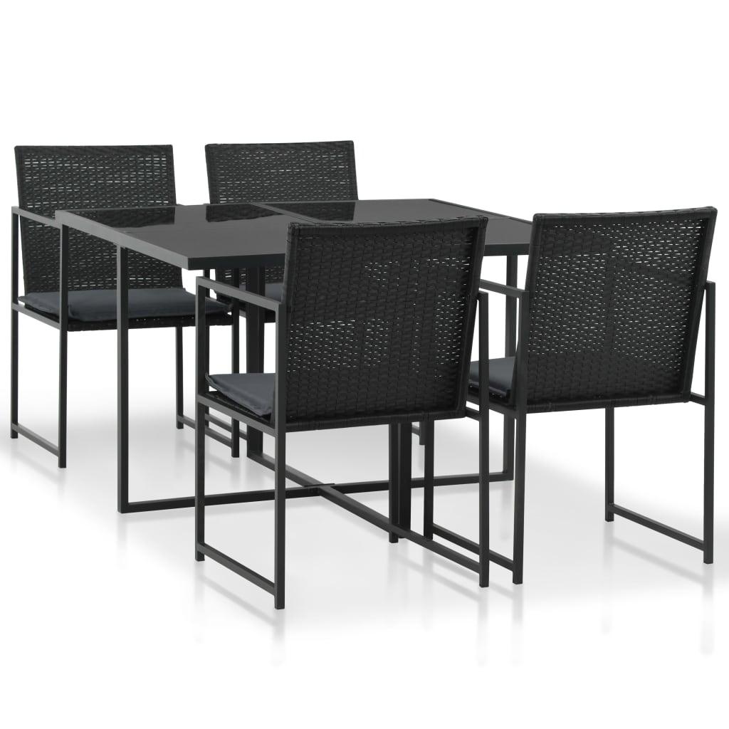 5 Piece Patio Dining Set with Cushions Poly Rattan Black