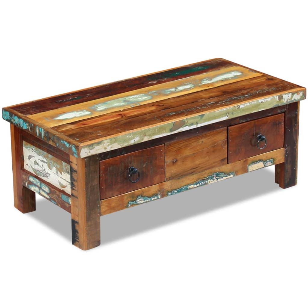 Coffee Table Drawers Solid Reclaimed Wood 35.4