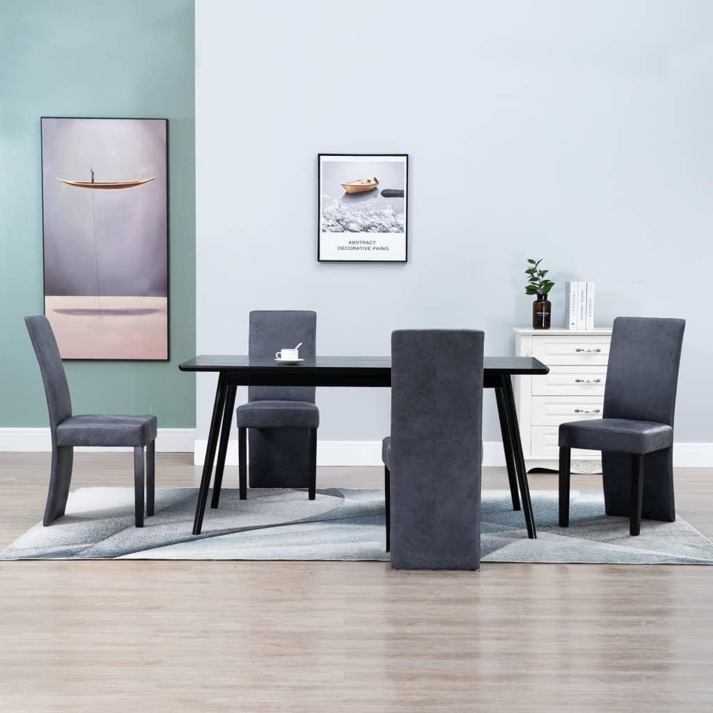 Dining Chairs 4 pcs Gray Faux Suede Leather