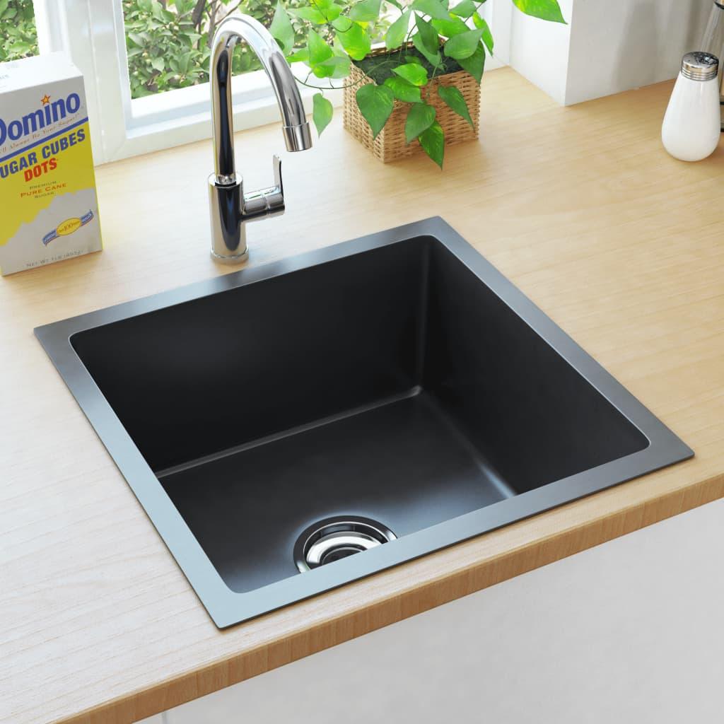 Handmade Kitchen Sink with Strainer Black Stainless Steel