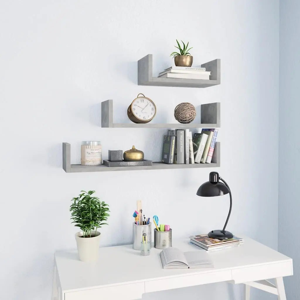 Wall Display Shelf 3 pcs Concrete Gray Engineered Wood