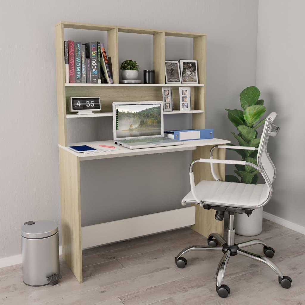 Desk with Shelves White and Sonoma Oak 43.3"x17.7"x61.8" Engineered Wood - vidaXL - 800392 - Set Shop and Smile