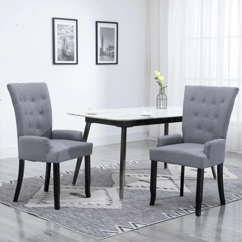 Dining Chairs with Armrests 2 pcs Light Gray Fabric - vidaXL - 276905 - Set Shop and Smile