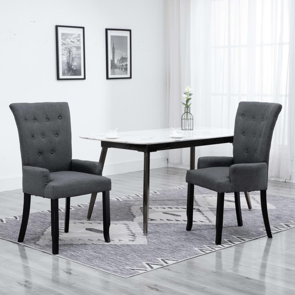 Dining Chairs with Armrests 2 pcs Dark Gray Fabric - vidaXL - 276908 - Set Shop and Smile