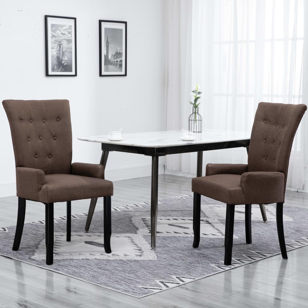 Dining Chairs with Armrests 2 pcs Brown Fabric - vidaXL - 276911 - Set Shop and Smile