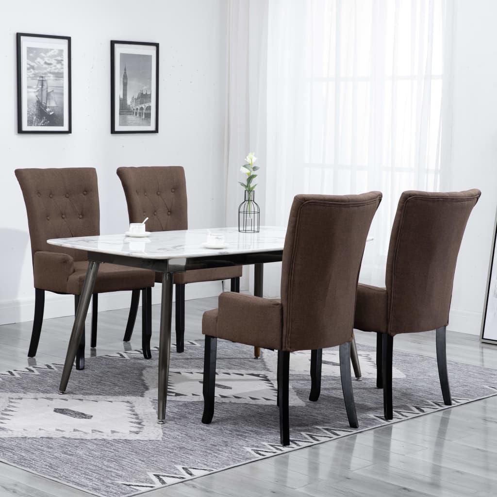 Dining Chairs with Armrests 4 pcs Brown Fabric - vidaXL - 276912 - Set Shop and Smile