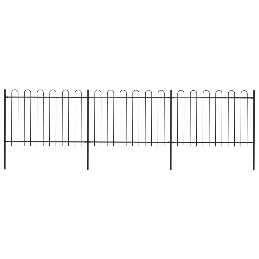 Garden Fence with Hoop Top Steel 16.7' Black