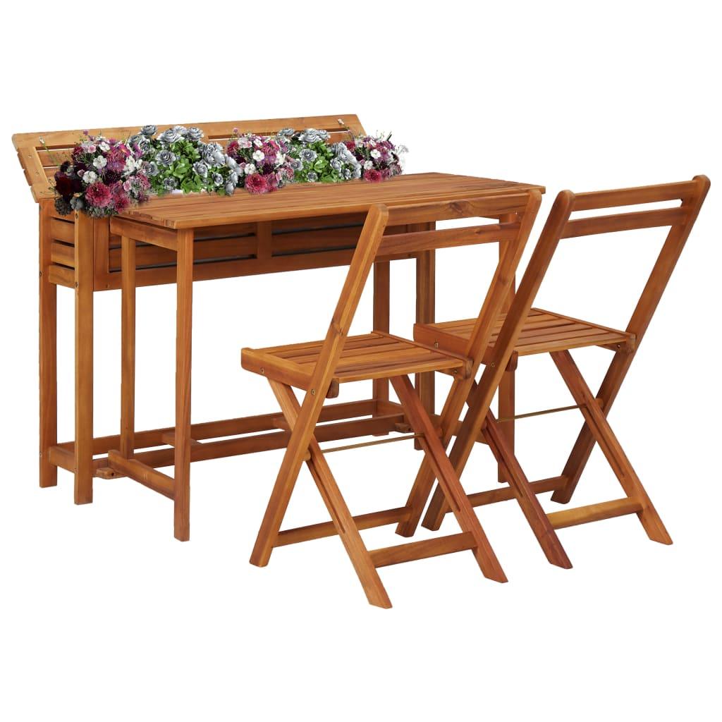 Balcony Planter Table with 2 Bistro Chairs Solid Acacia Wood - vidaXL - 45910 - Set Shop and Smile