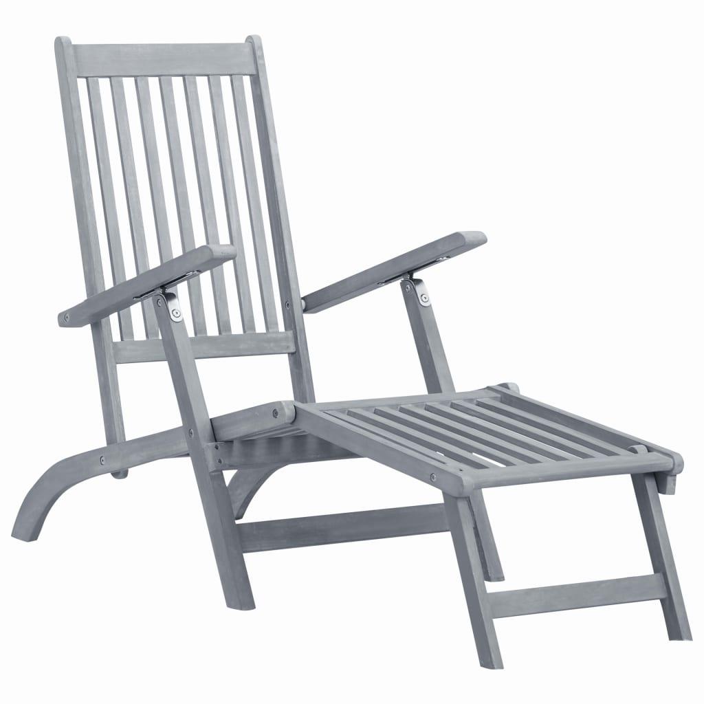 Patio Deck Chair with Footrest Gray Wash Solid Acacia Wood - vidaXL - 45957 - Set Shop and Smile