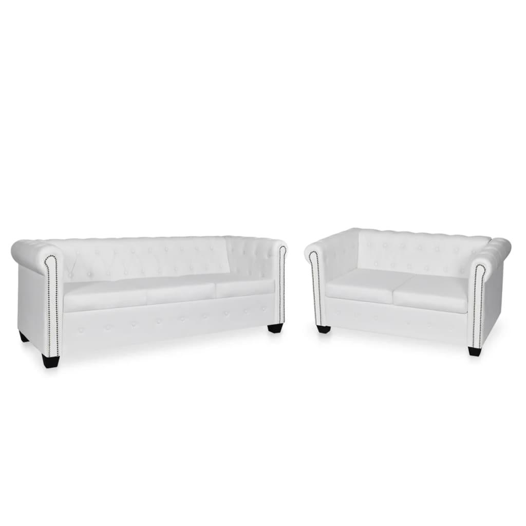 Chesterfield Sofa Set 2-Seater and 3-Seater White Faux Leather - vidaXL - 278525 - Set Shop and Smile