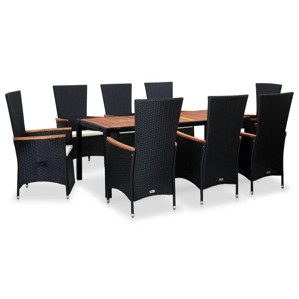 9 Piece Patio Dining Set with Cushions Poly Rattan Black - vidaXL - 47682 - Set Shop and Smile