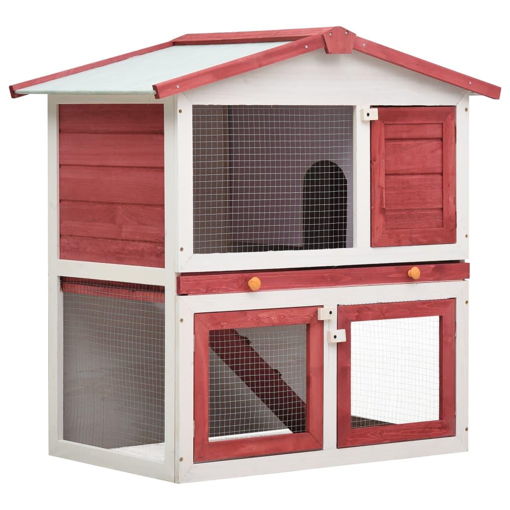 Outdoor Rabbit Hutch 3 Doors Red Wood