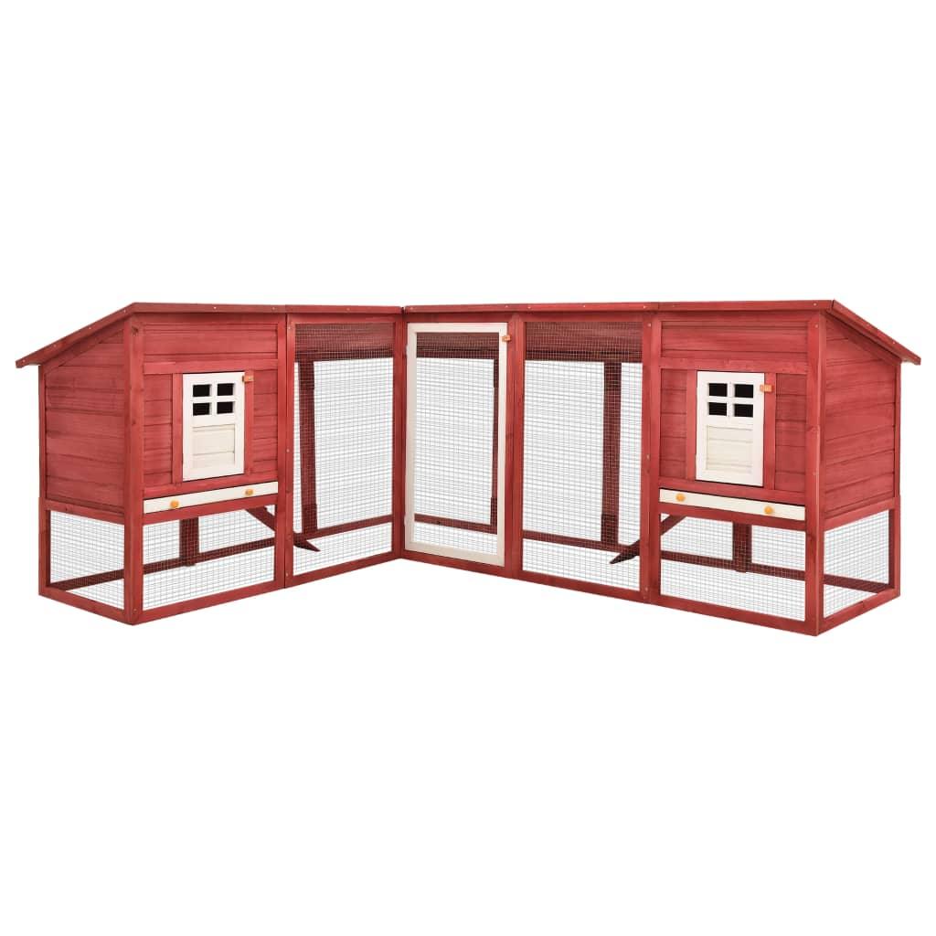 Outdoor Rabbit Hutch with Run Red and White Solid Fir Wood