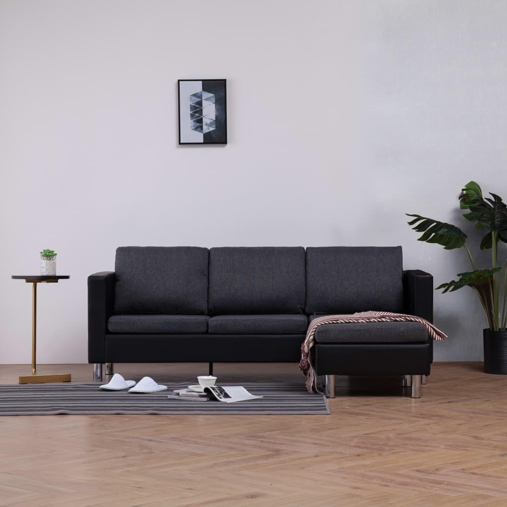 3-Seater Sofa with Cushions Black Faux Leather - vidaXL - 282288 - Set Shop and Smile