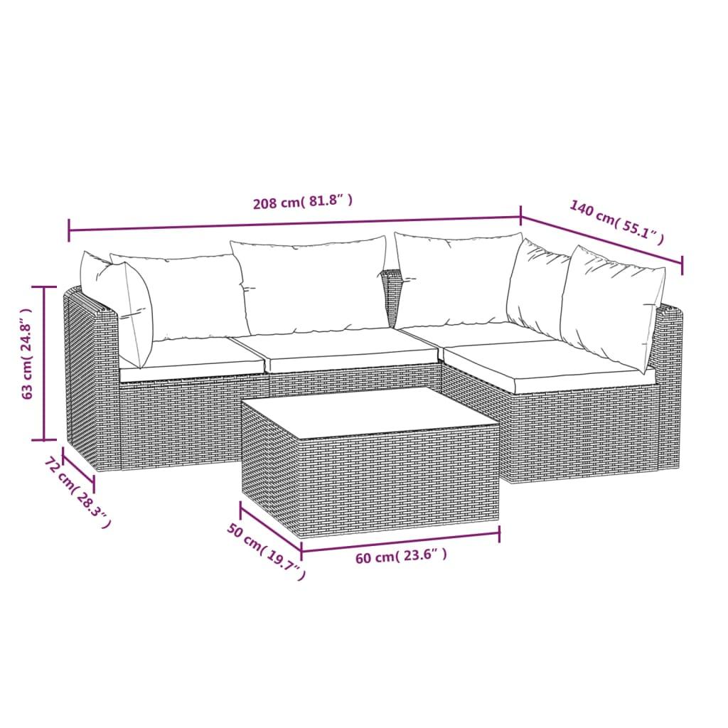 5 Piece Patio Lounge Set with Cushions Poly Rattan Black at Set Shop and Smile