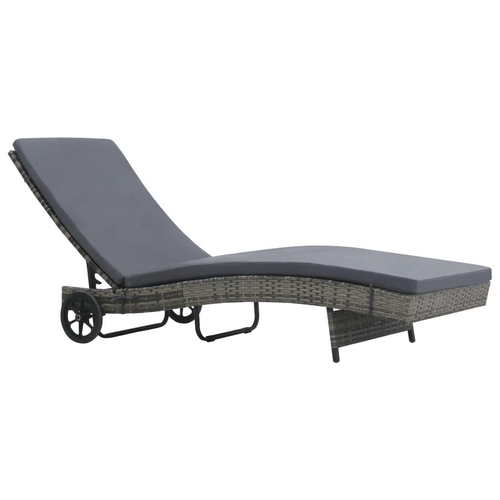 Sun Lounger with Wheels and Cushion Poly Rattan Anthracite