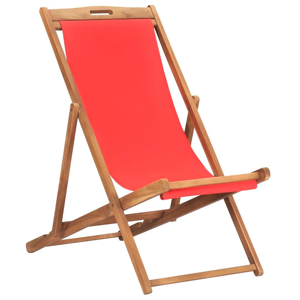 Folding Beach Chair Solid Teak Wood Red