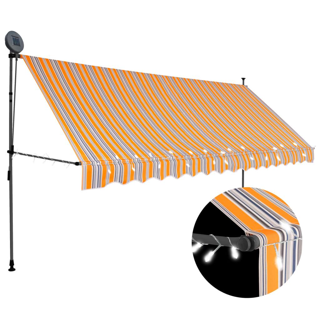 Manual Retractable Awning with LED 137.8" Yellow and Blue - vidaXL - 145853 - Set Shop and Smile