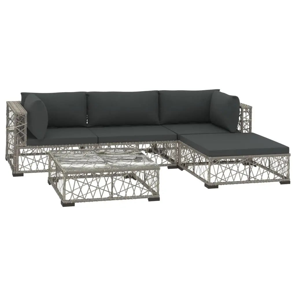 5 Piece Patio Lounge Set with Cushions Poly Rattan Gray at Set Shop and Smile