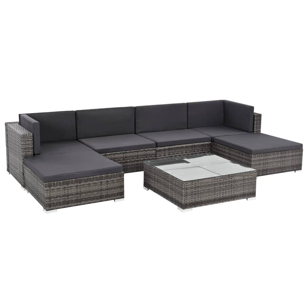 7 Piece Patio Lounge Set with Cushions Poly Rattan Gray - vidaXL - 48330 - Set Shop and Smile