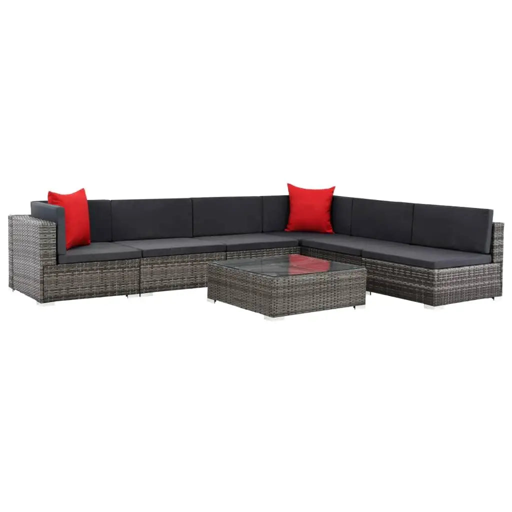 7 Piece Patio Lounge Set with Cushions Poly Rattan Gray