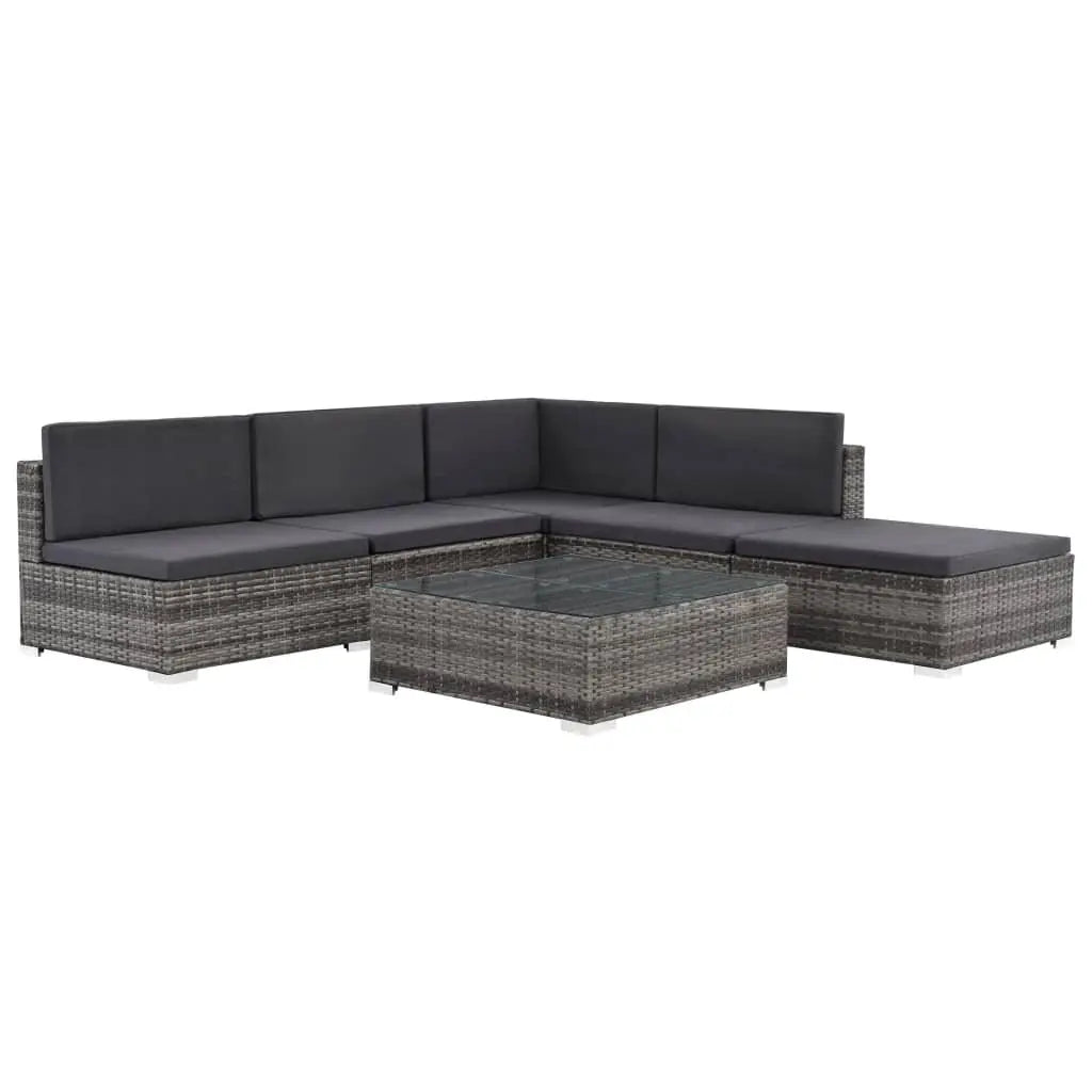 6 Piece Patio Lounge Set with Cushions Poly Rattan Gray