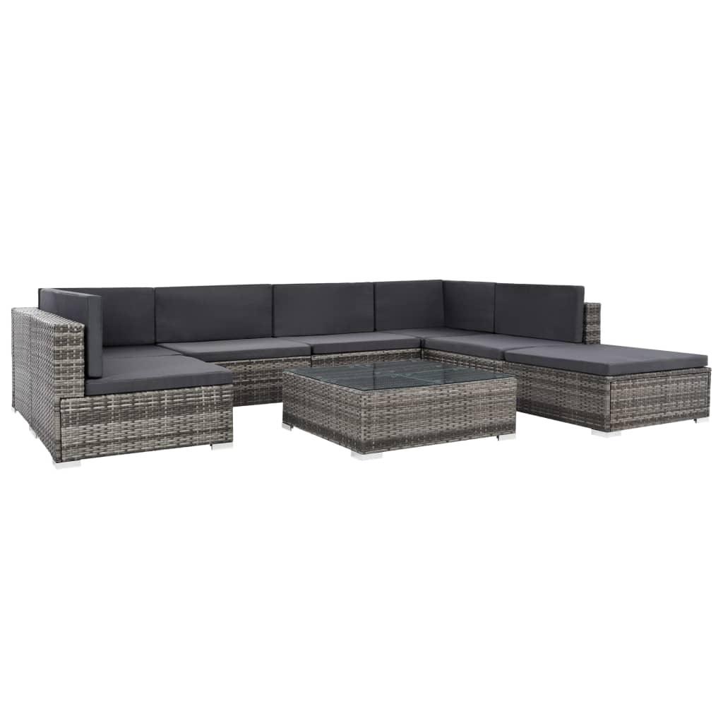 8 Piece Patio Lounge Set with Cushions Poly Rattan Gray - vidaXL - 48338 - Set Shop and Smile