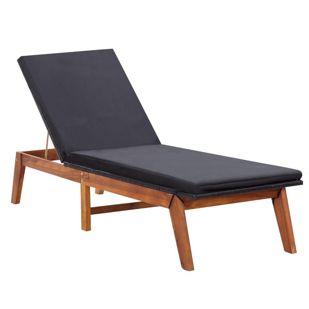 Sun Lounger with Cushion Poly Rattan and Solid Acacia Wood - vidaXL - 45990 - Set Shop and Smile