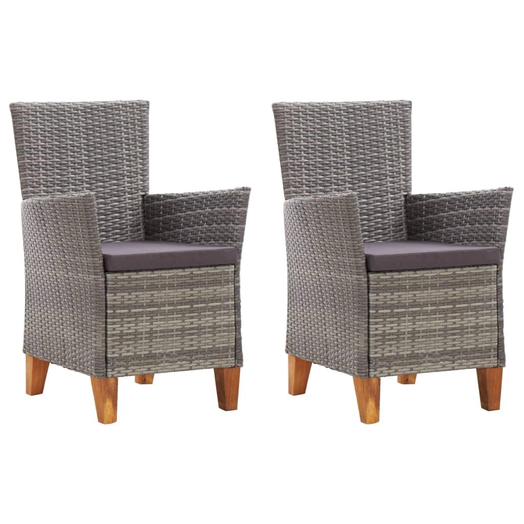 Patio Chairs 2 pcs with Cushions Poly Rattan Gray