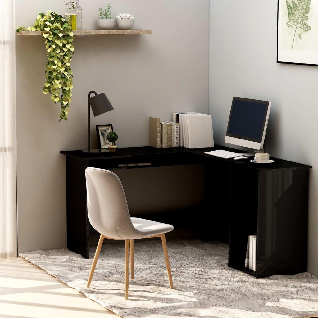 L-Shaped Corner Desk High Gloss Black 47.2" x 55.1" x 29.5" Engineered Wood - vidaXL - 800754 - Set Shop and Smile